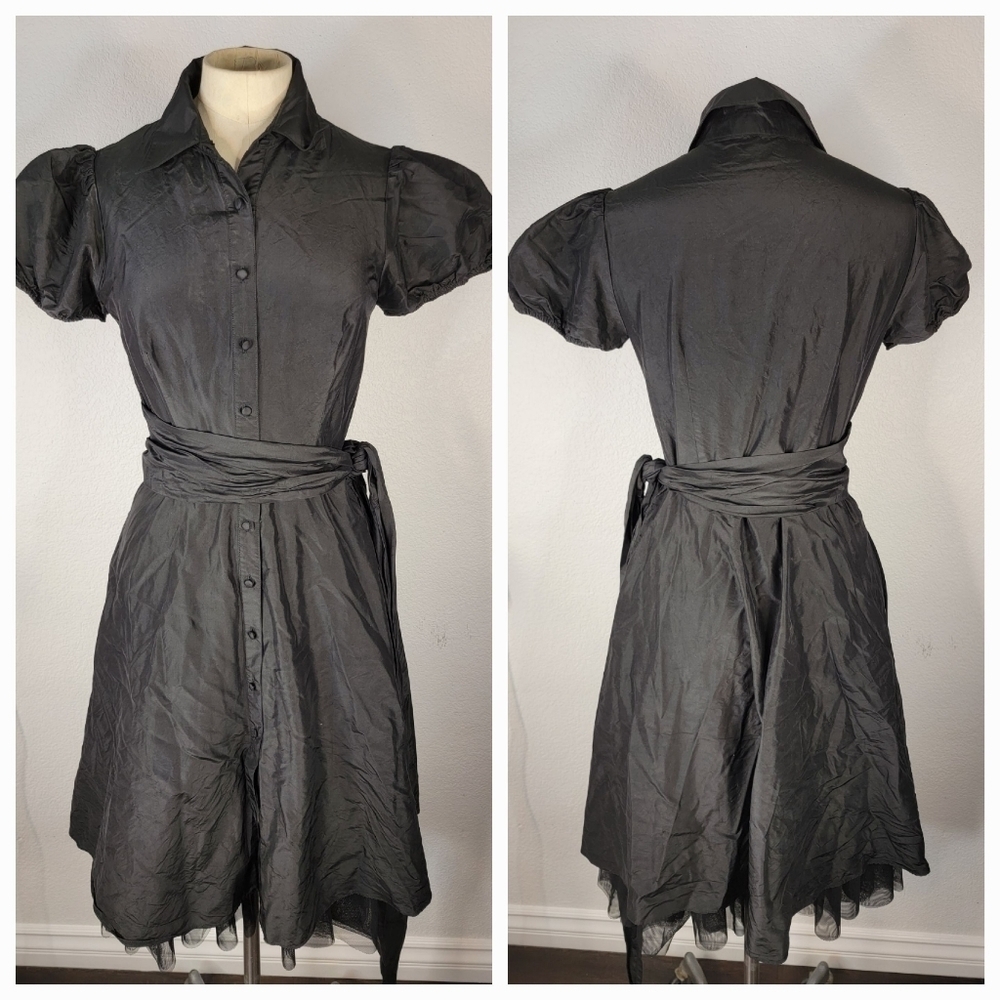 Bcbgmaxazria 2 Dress Puff Sleeve 100% Silk Fit Flare Fairygrunge Whimsygoth